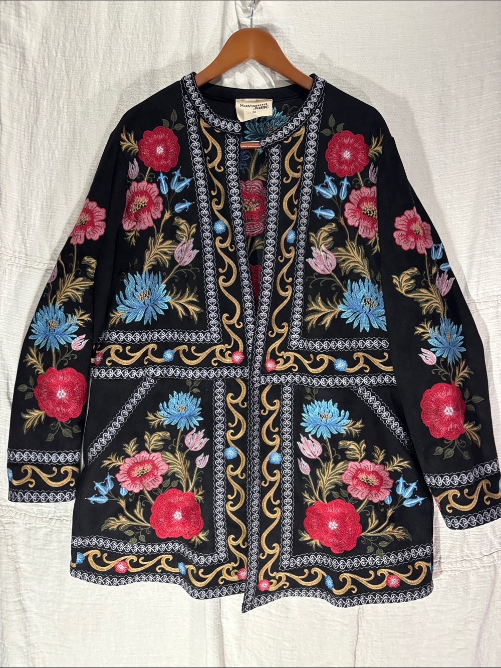 Savanna Jane Elegance Everywhere Black Embroidered Floral Open Cardigan Jacket